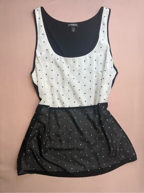 Express - Y2K Rhinestone Black & White Polka Dot Tank Top NWT - Size M